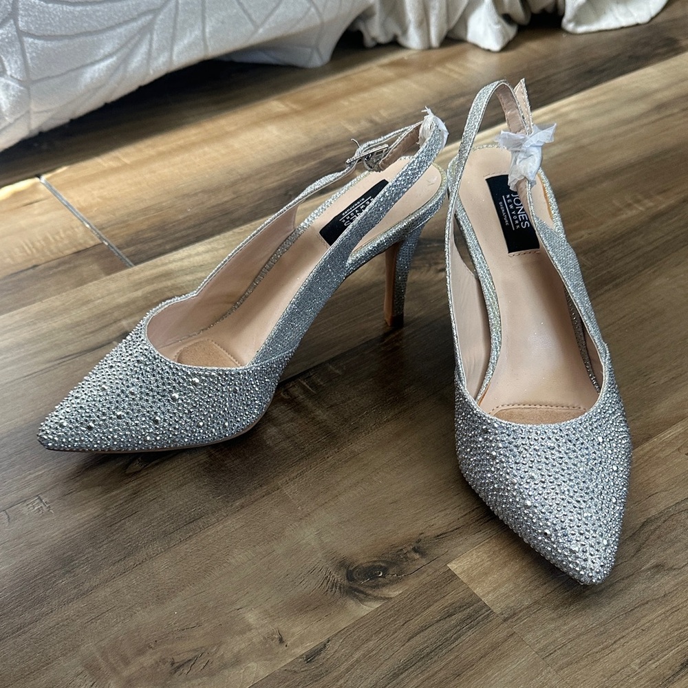 Jones New York Silver Crystal Slingback Pointed Heels